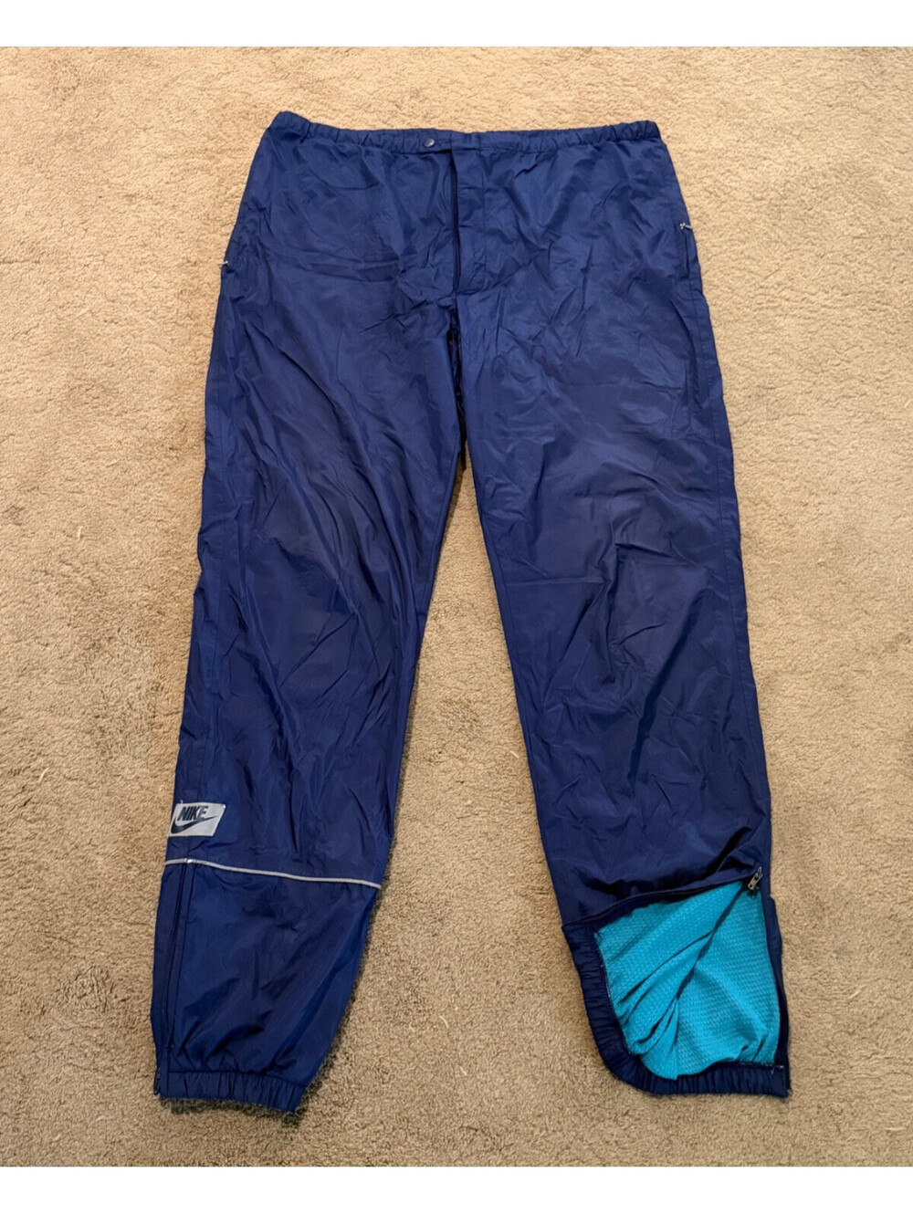 Vintage Nike 80s Grey Tag Windbreaker Mesh Lined Pants Teal Navy Size Large RARE